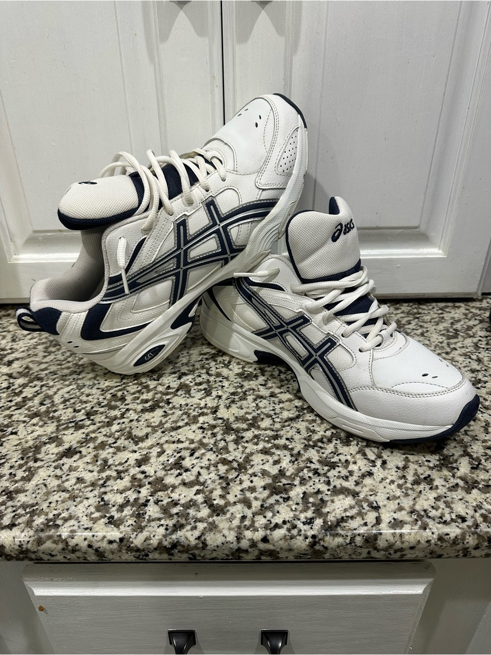 ASICS GEL White and Navy Athletic Running Shoes